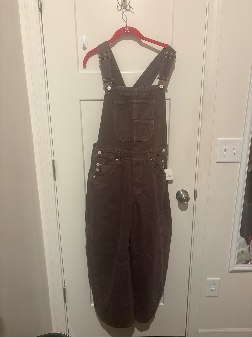 Free People We The Free Good Luck Barrel Overalls Small : Chocolate Mousse NWT - Picture 4 of 7